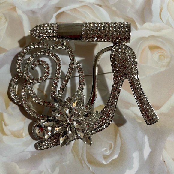 Rhinestone Shoe and Lipstick Brooch - Picture 1 of 1